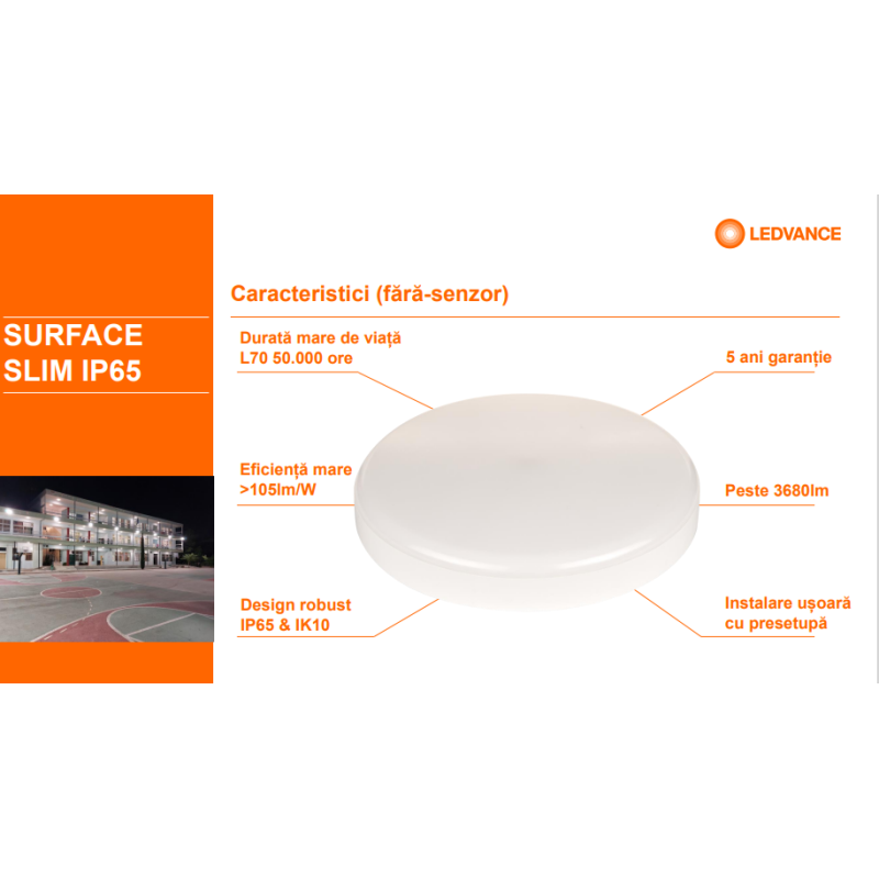 Plafoniera LED pentru exterior Ledvance SURFACE SLIM SQUARE 350, 35W, 3680 lm, lumina neutra (4000K), IP65/IK10, 350x350x55mm, Alb