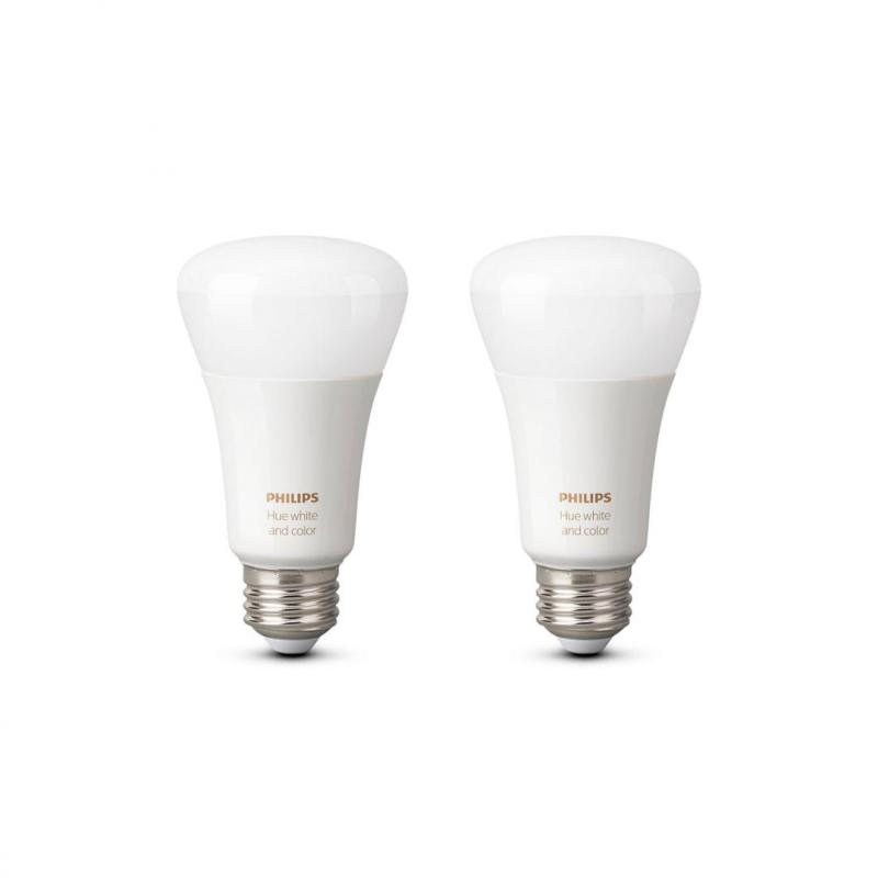 SET 2 becuri smart LED Philips, soclu E27, putere 10W, forma clasic, lumina multicolora, alimentare 220 - 240 V, 