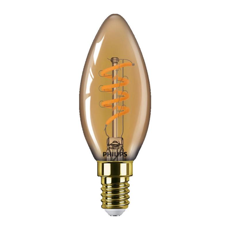 Bec LED vintage (decorativ) Philips Classic Gold Candle B35, EyeComfort, E14, 2.5W (15W), 136 lm, lumina calda (1800K), dimabil, cu filament