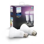 SET 2 becuri smart LED Philips, soclu E27, putere 10W, forma clasic, lumina multicolora, alimentare 220 - 240 V, 