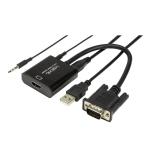 CABLU video LOGILINK, adaptor VGA (T) + Jack 3.5mm (T) la HDMI (M), 15cm, rezolutie maxima Full HD (1920 x 1080) la 60Hz, conecteaza placa video cu VGA la monitor HDMI, cablu power USB, negru, 