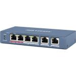 Switch 4 porturi PoE Hikvision DS-3E1106HP-EI 4 × 100 Mbps PoE RJ45 ports, 2 × 100 Mbps network RJ45 ports,IEEE 802.3at/af/bt standard for PoE ports,6 KV surge protection,AF/AT camera can reach up to 300 m in extend mode,Switching Capacity 1.2 Gbps, Packe