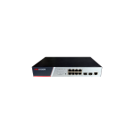 Switch Hikvision DS-3E2510P(B), Switching Capacity 336 Gbps, 8 Gigabit Poe electrical ports and 2 Gigabit / 100M SFP optical ports, Address Table 8 K, Support binding of IP, MAC, port and VLAN, dimensiuni: 280 mm × 44 mm × 180 mm, temperatura de functiona