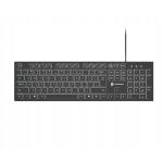Tastatura Natec cu fir Herring Slim, membrana, iluminare alb taste, lungime cablu 150cm, 105 taste, layout ANSI-ISO, negru