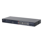Dahua Managed Switch 18 porturi, 16 porturi POE, Gigabit, Port 1-16:16 × 10M/100M/1000MBase-T (PoE), Port 17-18:2 × 10M/100M/1000MBase-T (uplink) (combo), Port 17-18:2 × 1000M SFP (uplink)(combo), 1 × Console port, Managed L2, Capacitate switch: 56 Gbps, 