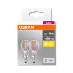 2 Becuri LED Osram Base Classic P, E14, 4W (40W), 470 lm, lumina calda (2700K), cu filament