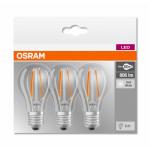 3 Becuri LED Osram Base Classic A, E27, 7W (60W), 806 lm, lumina neutra (4000K), cu filament