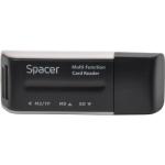 CARD READER extern SPACER, interfata USB 2.0, citeste/scrie: SD, microSD, XS, SM; plastic, black 