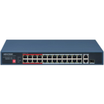 Switch Hikvision DS-3E0326P-E/M(C); 24 Port Fast Ethernet Unmanaged POE Switch Intelligent PoE Management When the power supply exceeds the limit, PoE ports intelligently manage the power supply, which extends the switch lifetime. Up to 300 m Long Range P