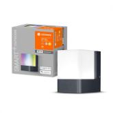 Aplica LED RGB pentru exterior Ledvance SMART+ Wifi Cube Wall, 10W, 500 lm, lumina alba si color (3000K), IP44/IK03, 116x110x80mm, aluminiu, Gri inchis