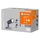 3 Spoturi LED RGB pentru exterior cu spike Ledvance SMART+ Wifi Garden Spot, 14.5W, 680 lm, lumina alba si color (3000K), IP65, 145x90x295mm, aluminiu, Gri inchis