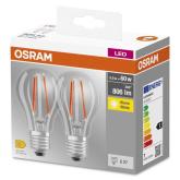 2 Becuri LED Osram Base Classic A, E27, 6.5W (60W), 806 lm, lumina calda (2700K), cu filament