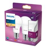 2 Becuri LED Philips A60, EyeComfort, E27, 11W (75W), 1055 lm, lumina calda (2700K), mat