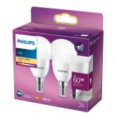 2 Becuri LED Philips P48, EyeComfort, E14, 7W (60W), 806 lm, lumina calda (2700K), mat