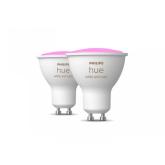 2 Becuri LED RGB inteligente Philips Hue Spot, Bluetooth, GU10, 4.3W (35W), 350 lm, lumina alba si color (2000-6500K)