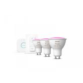 Pachet 3 Becuri LED RGB inteligente Philips Hue Spot, Bluetooth, GU10, 5W (35W), 350 lm, lumina alba si color (2000-6500K), Consola Hue Bridge + Intrerupator cu variator incluse