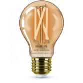 Bec LED inteligent vintage (decorativ) Philips Filament Bulb Amber A60, Wi-Fi, Bluetooth, E27, 7W (50W), 640 lm, lumina alba (2000-5000K)