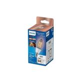 Bec LED inteligent vintage (decorativ) Philips Filament Candle Clear C35, Wi-Fi, Bluetooth, E14, 4.9W (40W), 470 lm, lumina alba (2700-6500K)