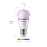 Bec LED RGB inteligent Philips Bulb P45, Wi-Fi, Bluetooth, E27, 4.9W (40W), 470 lm, lumina alba si color (2200-6500K)