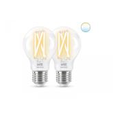 2 Becuri LED inteligente vintage (decorative) WiZ Connected FilamentClear A60, Wi-Fi, E27, 7W (60W), 806 lm, lumina alba (2700-6500K ),compatibil Google Assistant/Alexa/Siri