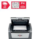 Distrugator automat documente Rexel OPTIMUM  45X ,  45 coli, P4, cross-cut (tip confeti), cos  20 litri, negru-gri, 