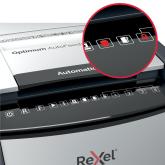 Distrugator automat documente Rexel OPTIMUM  45X ,  45 coli, P4, cross-cut (tip confeti), cos  20 litri, negru-gri, 