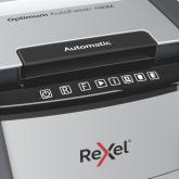 Distrugator automat documente Rexel OPTIMUM 100M , 100 coli, P5, micro-cut (tip particule), cos  34 litri, negru-gri, 