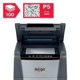 Distrugator automat documente Rexel OPTIMUM 100M , 100 coli, P5, micro-cut (tip particule), cos  34 litri, negru-gri, 