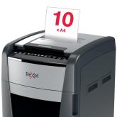 Distrugator automat documente Rexel OPTIMUM 600M , 600 coli, P5, micro-cut (tip particule), cos 110 litri, negru-gri, 