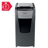 Distrugator automat documente Rexel OPTIMUM 600X , 600 coli, P4, cross-cut (tip confeti), cos 110 litri, negru-gri, 