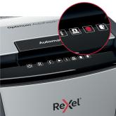 Distrugator automat documente Rexel OPTIMUM 600X , 600 coli, P4, cross-cut (tip confeti), cos 110 litri, negru-gri, 