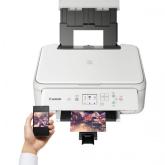 Multifunctional inkjet color Canon Pixma TS5151 white, dimensiune A4 (Printare, Copiere, Scanare), viteza 13ipm alb-negru, 6.8ipm color, rezolutie 4800x1200 dpi, alimentare hartie 100 coli, imprimare fara margini, scanner cu suport plat CIS, rezolutie sca