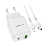 Incarcator Retea cu cablu USB Type C - Lightning Blue Power BLN5, PD20W+QC3.0, 1 X USB - 1 X USB Tip-C, Alb  