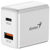 ALIMENTATOR retea Genius Quick Charge 20W, 1 x USB-A + 1 x USB Type-C, PD 20W USB-C sau USB-A, cablu USB-C 1m, alb, 