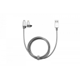2-IN-1 LIGHTNING / MICRO B STAINLESS STEEL SYNC & CHARGE CABLE 100CM SILVER 