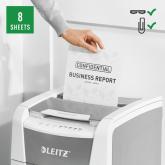Distrugator automat documente Leitz IQ  Small Office , 100 coli, P4, cross-cut (tip confeti), cos  34 litri, alb-gri, Leitz 