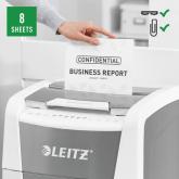 Distrugator automat documente Leitz IQ Office , 300 coli, P5, micro-cut (tip particule), cos  60 litri, alb-gri, Leitz 