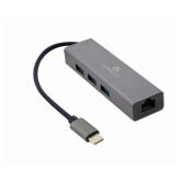 ADAPTOR RETEA GEMBIRD , extern, USB 3.1 Gen1 Type-C, port RJ-45, 1000 Mbps, cu HUB 3 x 3.0 USB-A, silver, 