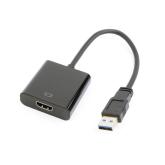 CABLU video GEMBIRD, adaptor USB 3.0 (T) la HDMI (M), 15cm, rezolutie maxima Full HD (1920 x 1080) la 60Hz, negru, 