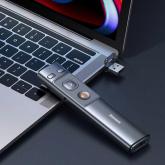 PRESENTER laser Orange Dot Baseus RF2.4GHz, laser rosu, distanta maxima 100m, transmitator USB/USB Type-C, gri 