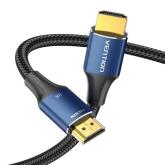 Cablu video Vention, HDMI(T) la HDMI(T), 1.5m, rezolutie maxima 8K la 60Hz/4K la 120Hz, conectori auriti, cupru/argint, bumbac braided, albastru, 