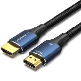 Cablu video Vention, HDMI(T) la HDMI(T), 1.5m, rezolutie maxima 8K la 60Hz/4K la 120Hz, conectori auriti, cupru/argint, bumbac braided, albastru, 