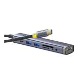 DOCKING STATION Baseus UltraJoy 7 in 1, input USB Type-C, output HDMI4K@60Hz x 1, USB3.0 x 2, PD x 1, card reader SD/micro SD x 1, jack 3.5mm x 1, gri 