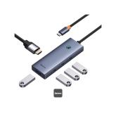 DOCKING STATION Baseus UltraJoy 5 in 1, input USB Type-C, output HDMI4K@30Hz x 1, USB3.0 x 4, gri 