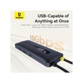 DOCKING Station Baseus Nomos Dual Fast Charging 6-in-1,conectare PC USB-C, 1 x USB 10G, cablu inclus 1 x USB-C (10Gbps si PD20W), 1 x USB 480Mbps, cablu inclus USB-C x 1 PD 100W, HDMIx1/4K/60Hz,gri 