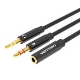 Cablu audio Vention, 2 x Jack 3.5mm (T) la Jack 3.5mm (M) conectori auriti, braided TPE, negru, 
