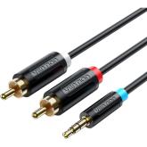 Cablu audio Vention, Jack 3.5mm (T) la 2 x RCA (T) conectori auriti, PVC, negru, 
