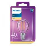 Bec LED Philips 4.3 (40W), E14, lumina calda, temperatura culoare 2700K, 470 lumeni, 220-240V, durata de viata 15.000 ore, clasa energetica A++