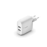 Belkin BOOST CHARGE 24w 12w X2 USB-A, Dual Wall Charger - White