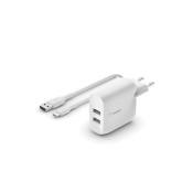 Belkin BOOST CHARGE 24w USB-A Dual  Wall Charger w/ 1m  A-C - White